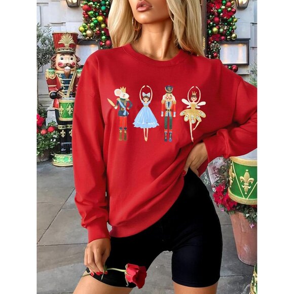 Women's Christmas Nutcracker Sweatshirt Crewneck Long Sleeve Holiday Top - Picture 3 of 6